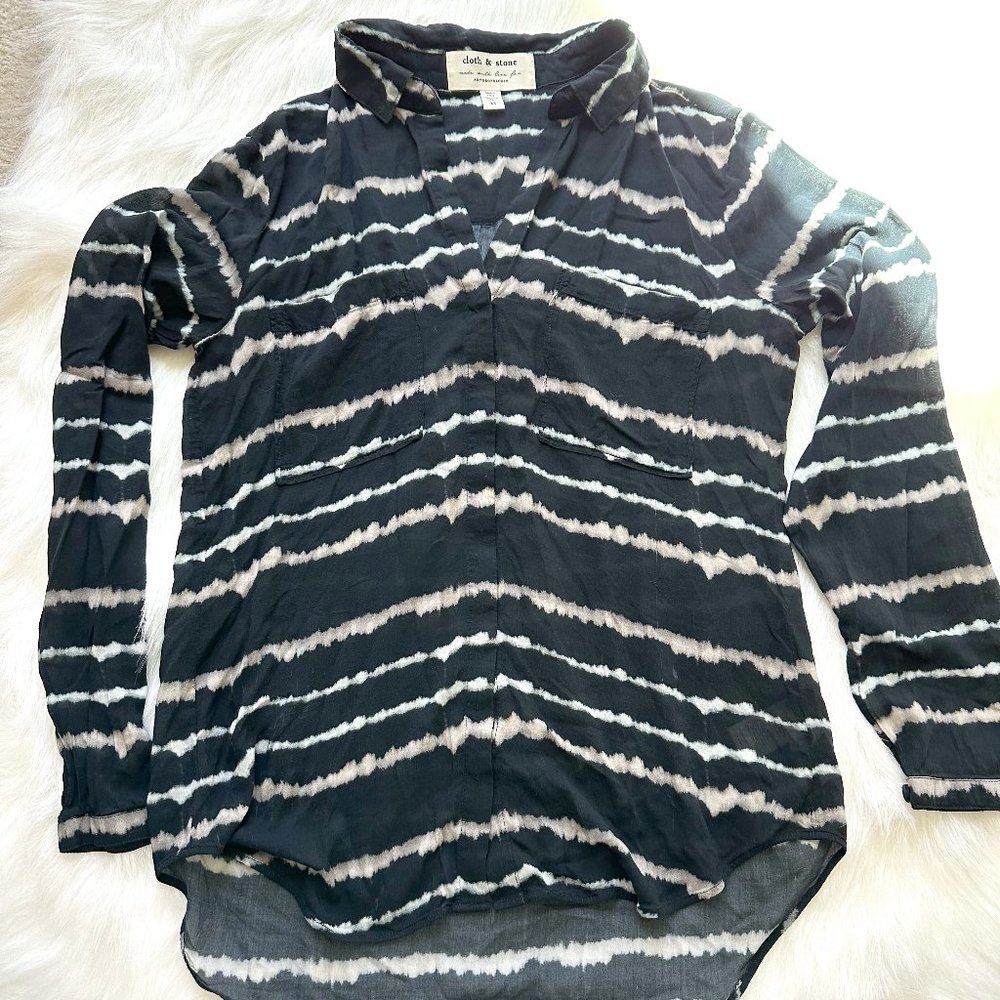 cloth & stone Anthropologie Shirt Black Gray Tie Dye Boho LS XS #R2893-A10-304